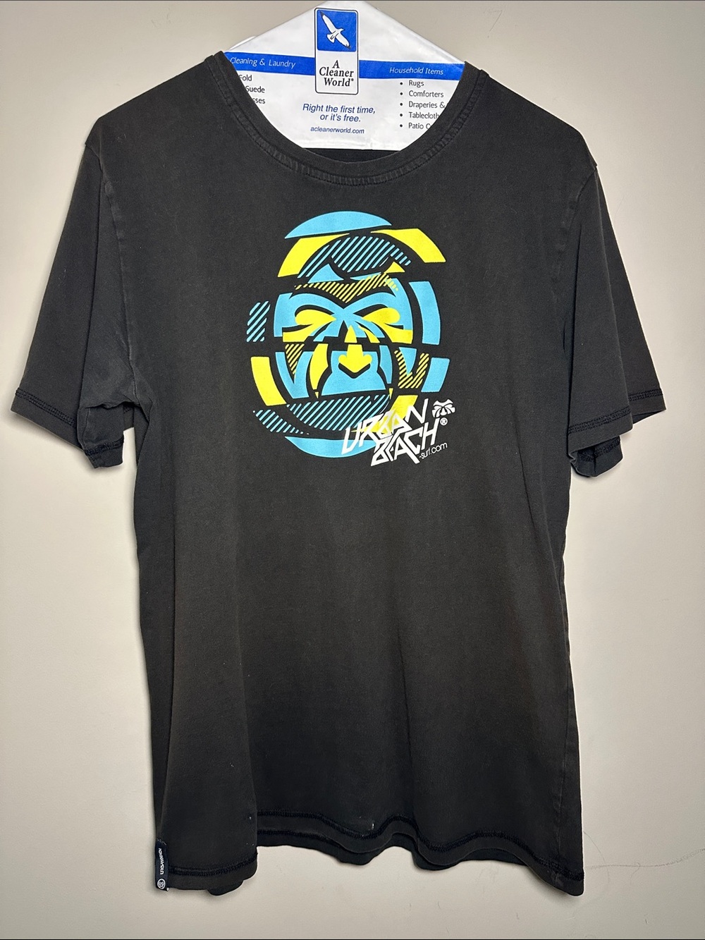 Urban Beach Black Graphic Tee with Blue & Yellow Print surf tshirt